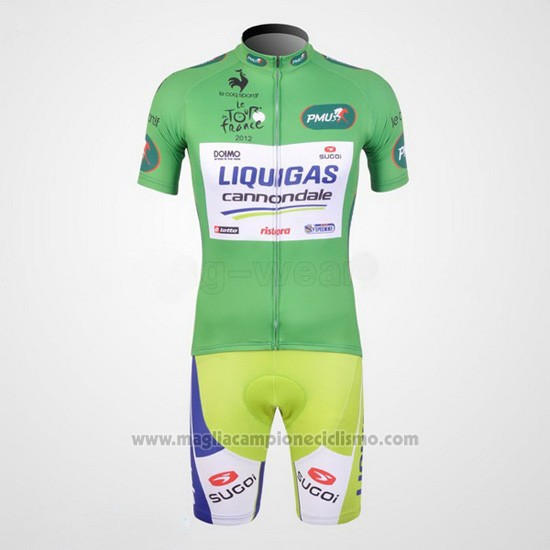 2012 Abbigliamento Ciclismo Liquigas Cannondale Bianco e Verde Manica Corta e Salopette
